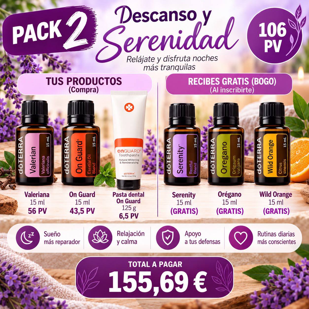 Pack 2 BOGO doTERRA Descanso y Serenidad - aceites esenciales para dormir mejor - 155,69€