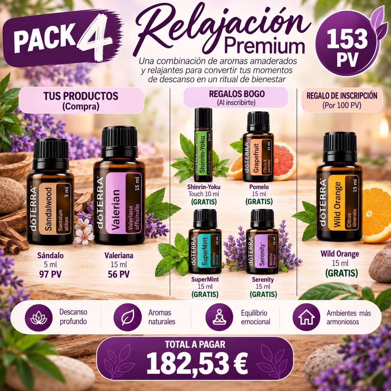 Pack 4 BOGO doTERRA Relajación Premium - aceites esenciales para el estrés y la tensión - 182,53€