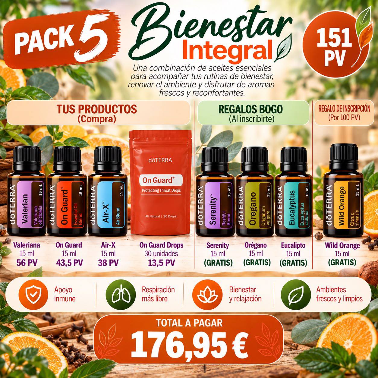 Pack 5 BOGO doTERRA Bienestar Integral - colección de aceites esenciales para el bienestar diario - 176,95€