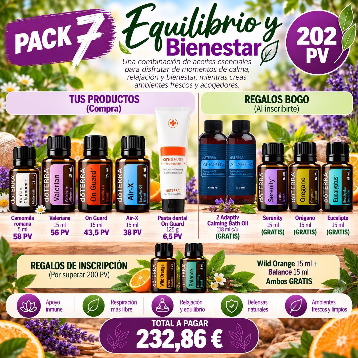 Pack 7 BOGO doTERRA Equilibrio y Bienestar - aceites para el equilibrio emocional y mental - 232,86€