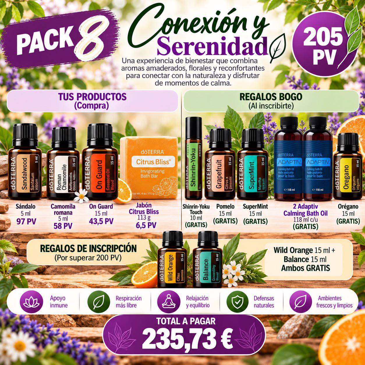 Pack 8 BOGO doTERRA Conexión y Serenidad - aceites esenciales para la calma y el bienestar emocional - 235,73€